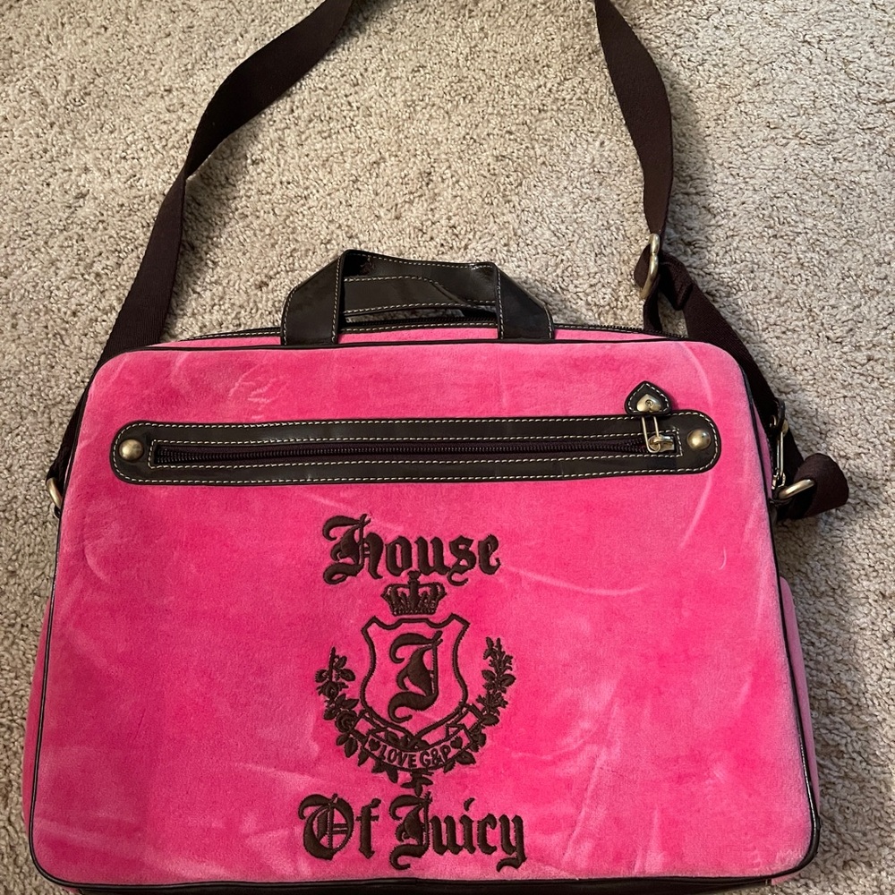 RARE VINTAGE JUICY COUTURE COMPUTER LAPTOP CASE. Y2K. HOT PINK VELOUR VELVET!! .